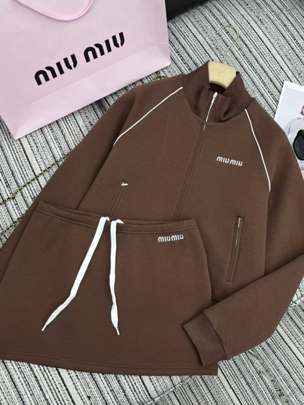 Miu Miu Brown Bomber Jacket with White Trim